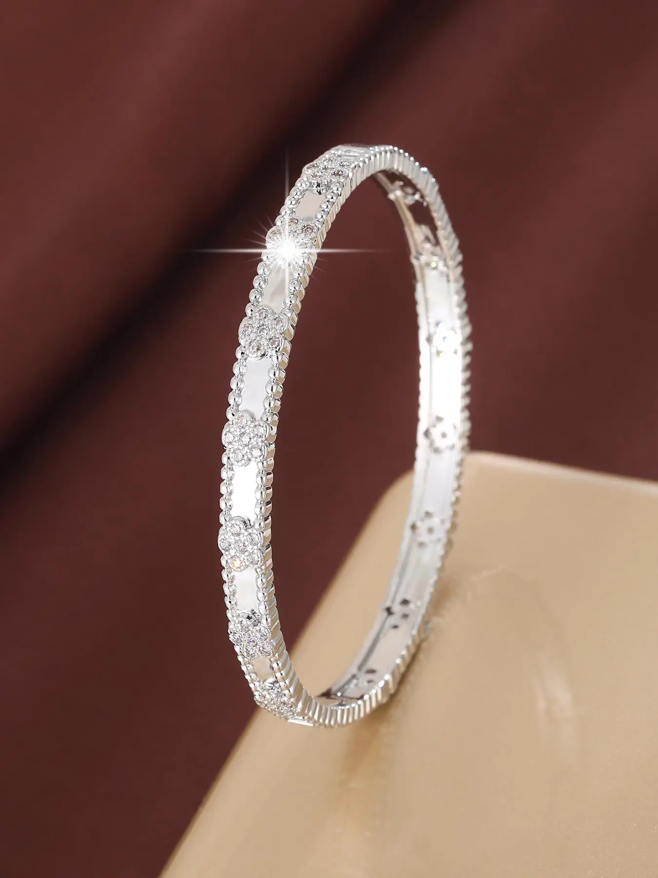 S925 Sterling Silver Artificial Zirconia Decorated Bracelet, Elegant Bangle Bracelet for Women, Fashion Jewelry for Party, Daily Decor, Trendy All-match & Exquisite Jewelry for Birthday Gift, Couples Gifts, Unique Gifts for Women
