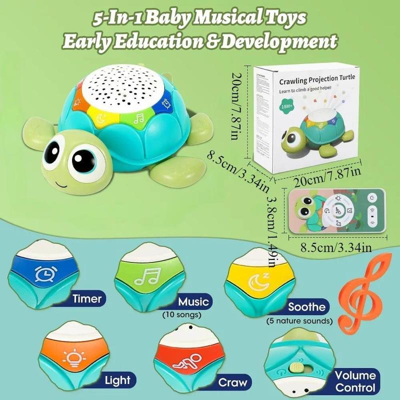 Cartoon Turtle Design Crawling Projection Toy, 1 Box Multifunctional Early Education Crawling Turtle Toy with Sound, Educational Development Toy Gift 4