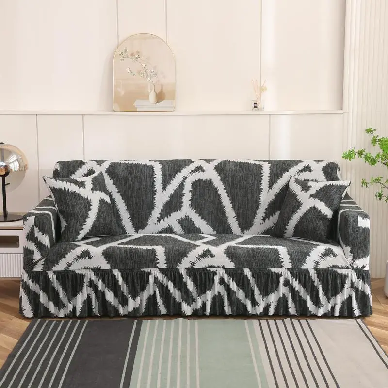 Geometric Pattern Sofa Cover with Tassel Decor, 1 Count Sofa Slipcover, Sofa Protector for Home Living Room, Home Decor 0