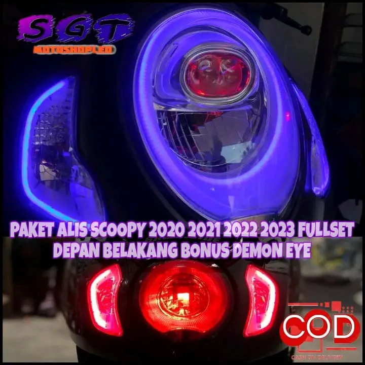 Terbaru paket lampu alis led alis scoopy 2020 sampai 2023 free demon eyes tidak bintik dan terang real foto Kabel Karet