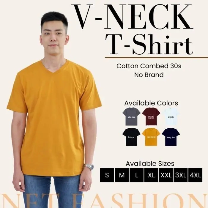 VNECK KAOS POLOS COTTON COMBED 30S V-NECK LENGAN PENDEK KERAH V NECK / Basic T-Shirt V-Neck Short Leeve AN H4