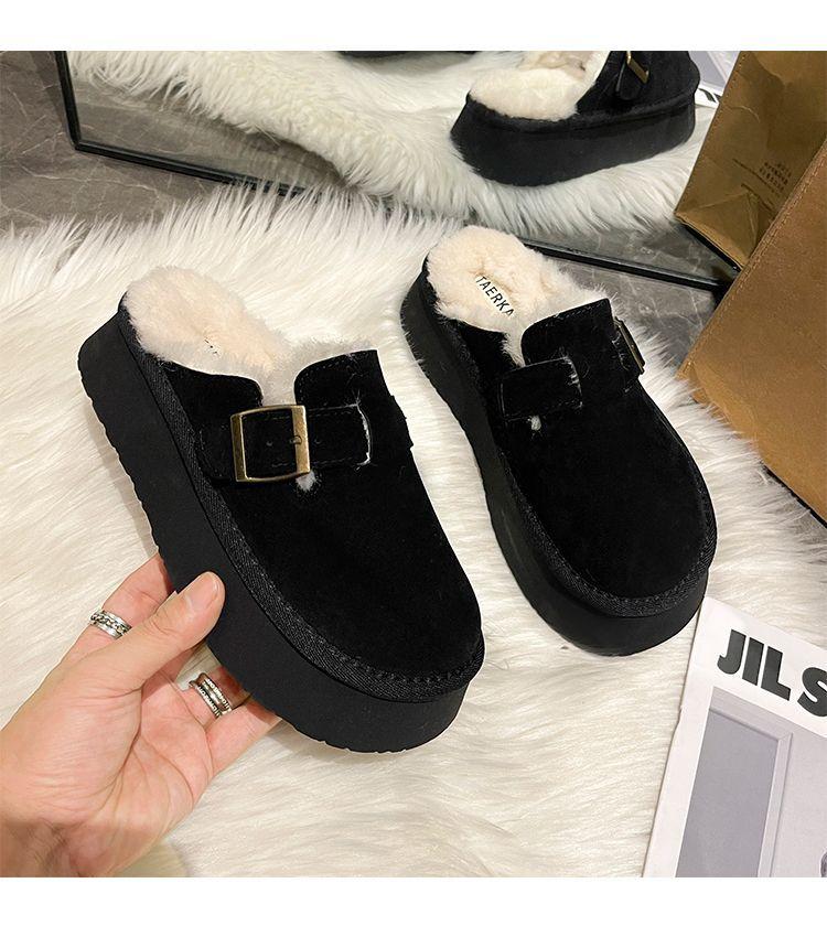 Product Introduction of Dép Lê Bên Ngoài Nữ, Furry, Tăng Chiều Cao, Boken Mới, Bít Mũi, Lót Lông Cừu Lười, Ấm Áp, Đế Lười, 20242024 20