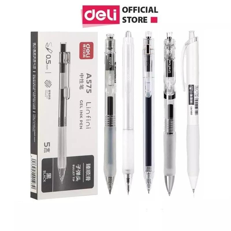 (TẶNG 5 NGÒI ĐEN) COMBO 5 BÚT GEL ĐEN DELI 0.5MM. BAO GỒM 5 MẪU BÚT A575, A057B, S60, S101, A623