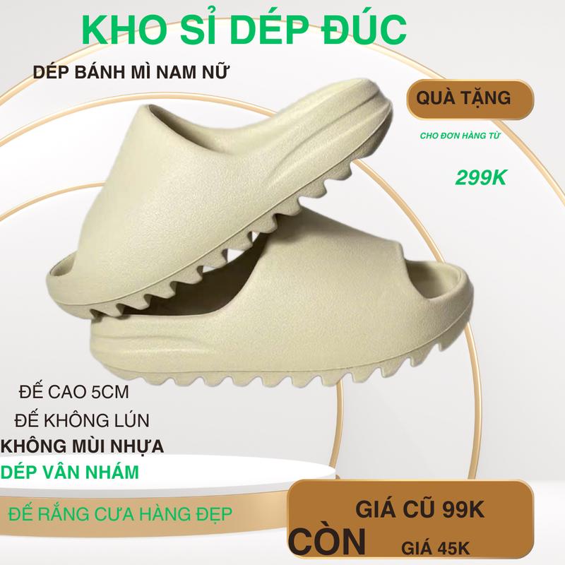 (TĂNG 1 SIZE).Chính Hãng Dép bánh mì nam nữ Y.z bản vân nhám bản tim cao cấp 2024 Slipper Dép shore Đế Bằng