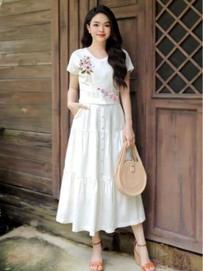 Váy Xinh Đầm Trung Niên Bộ Mặc Nhà Bộ Trung Niên Cho Mẹ Đầm Nữ Dáng Dài Áo Kiểu Nữ B42