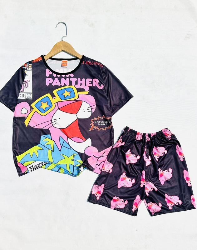 Bộ mẫu hoạ tiết Báo hồng quần đùi tay ngắn cho cha, mẹ, bé TỪ 7KG ĐẾN 70KG hoạ tiết hoạt hình dễ thương, chất thun mềm - mịn - mát