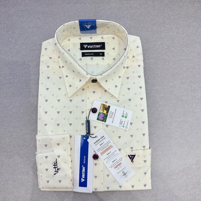 Áo sơ mi nam việt tiến dài tay và ngắn tay phom regular nền vàng họa tiết tím (0295-0296)