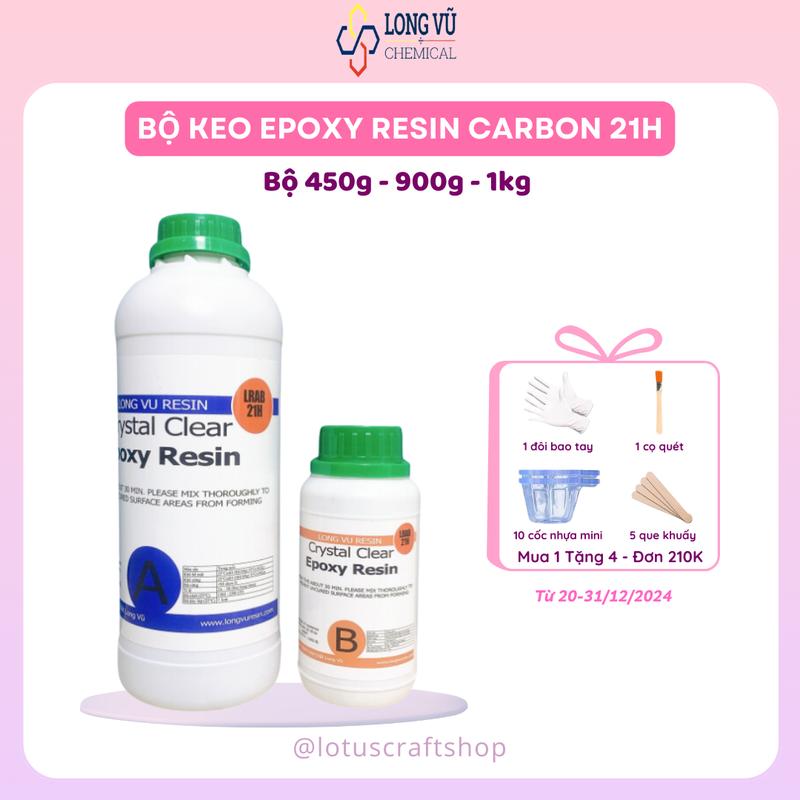 Keo Epoxy Resin Carbon 21H, Phủ Bề Mặt, Bọc Dán Carbon Fiber, Nhựa Resin Hai Thành Phần AB,Tạo Bóng, Độ Cứng Cao, Kháng UV, Kháng Hóa Chất, Keo Đổ Khuôn Silicone (Bộ 450g, 900g, 1kg) - Lotus Craft Shop x Long Vu Chemical [0195]