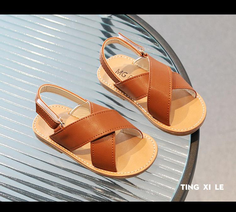 Product Introduction of Children's Sandals 2024 Summer New Fashion Versatile Baby Simple Soft Sole Boys and Girls Open Toe Cross Beach Shoes 12