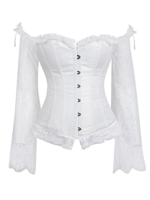 Women's Retro Plain Frill Trim Contrast Lace Tie Back Lace Up Corset Top, Vintage Adjustable Knot Front Shapewear Top, Shapewear for Women 6
