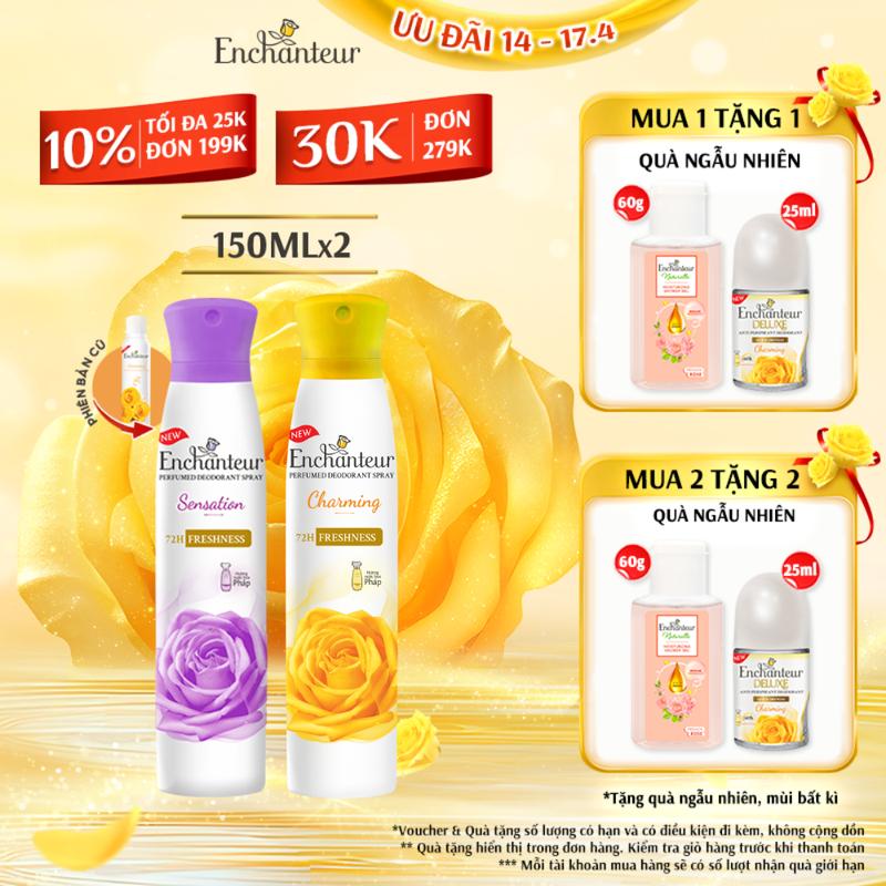 [MUA 2 ĐƯỢC 3] Combo 2 Xịt Khử Mùi Enchanteur Charming và Sensation 150ml/Chai