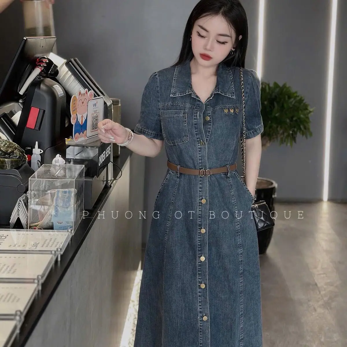 Váy bò  Jean đính đinh kèm đai siêu xinh