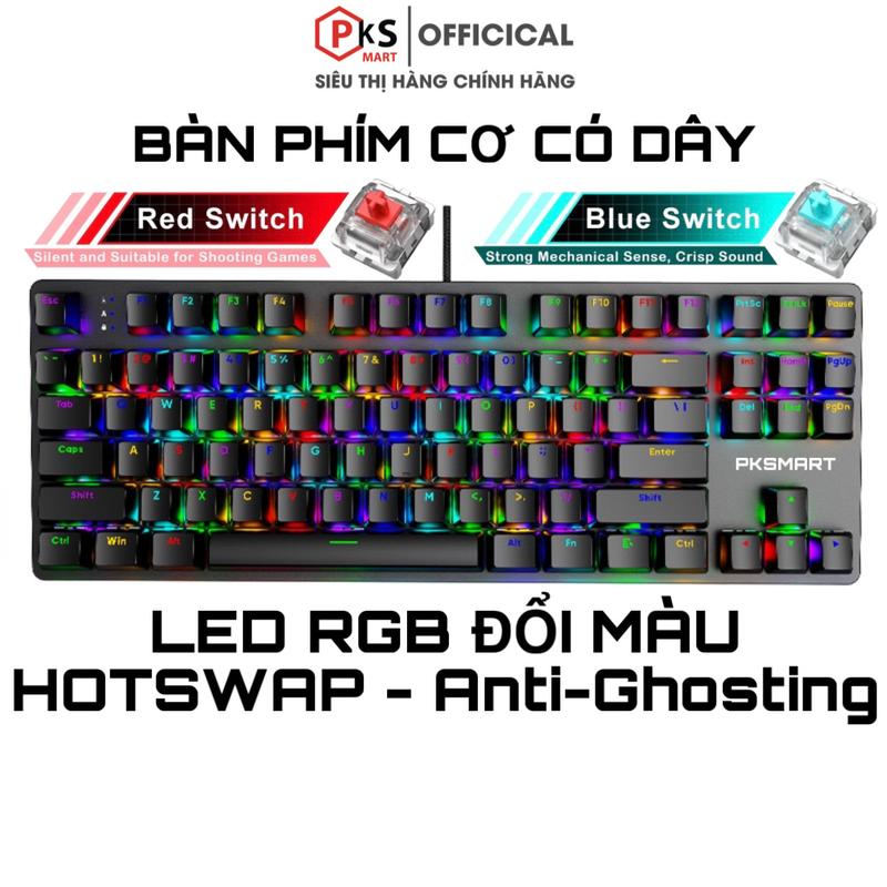  PKSMART x K87 - Bàn Phím Cơ  Gaming TKL Có Dây - LED RGB Đổi Màu - Anti-Ghosting Full Phím - Hotswap - BLUE RED SWITCH - Dùng Cho Máy Tính Laptop Màu Đen 