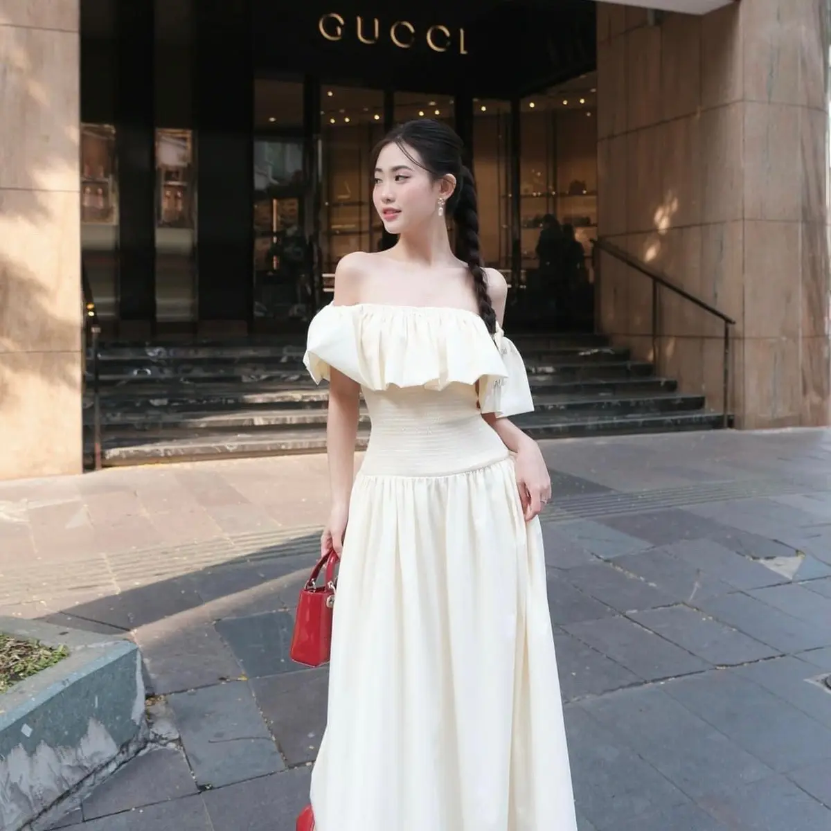 ￼Váy maxi trễ vai Daisy thiết kế dáng dài trẻ trung thanh lịch by EM Design