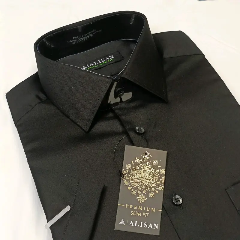 Kemeja Pria Alisan Premium Katun Pendek Slimfit Hitam Marun Navy Glossy 6