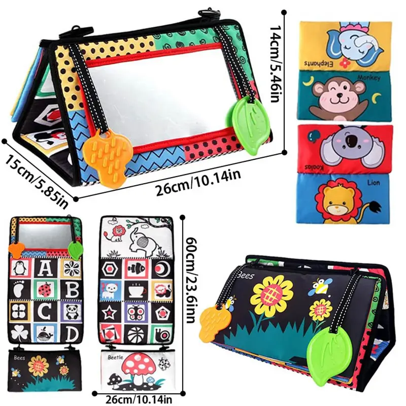 Foldable Floor Mirror Toys with Teethers for Sensory Montessori Development Crawl Toys High Contrast Toy (Not Sold in Combination), Back to School, Thanksgiving, Chrismats Gift Set 4