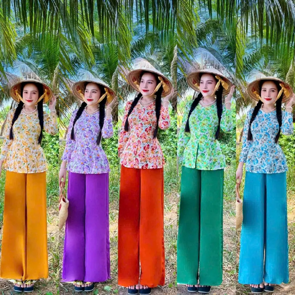 Bộ bà ba hoa đẹp lụa mango mịn mượt đủ size tùy chiều cao