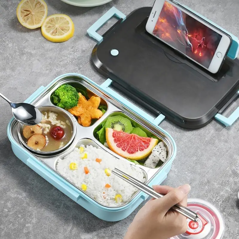 Kotak Makan Lunch Box 1000ml free sendok sumpit Stainless 3 / 4 Sekat Lauk Nasi Lauk Nasi