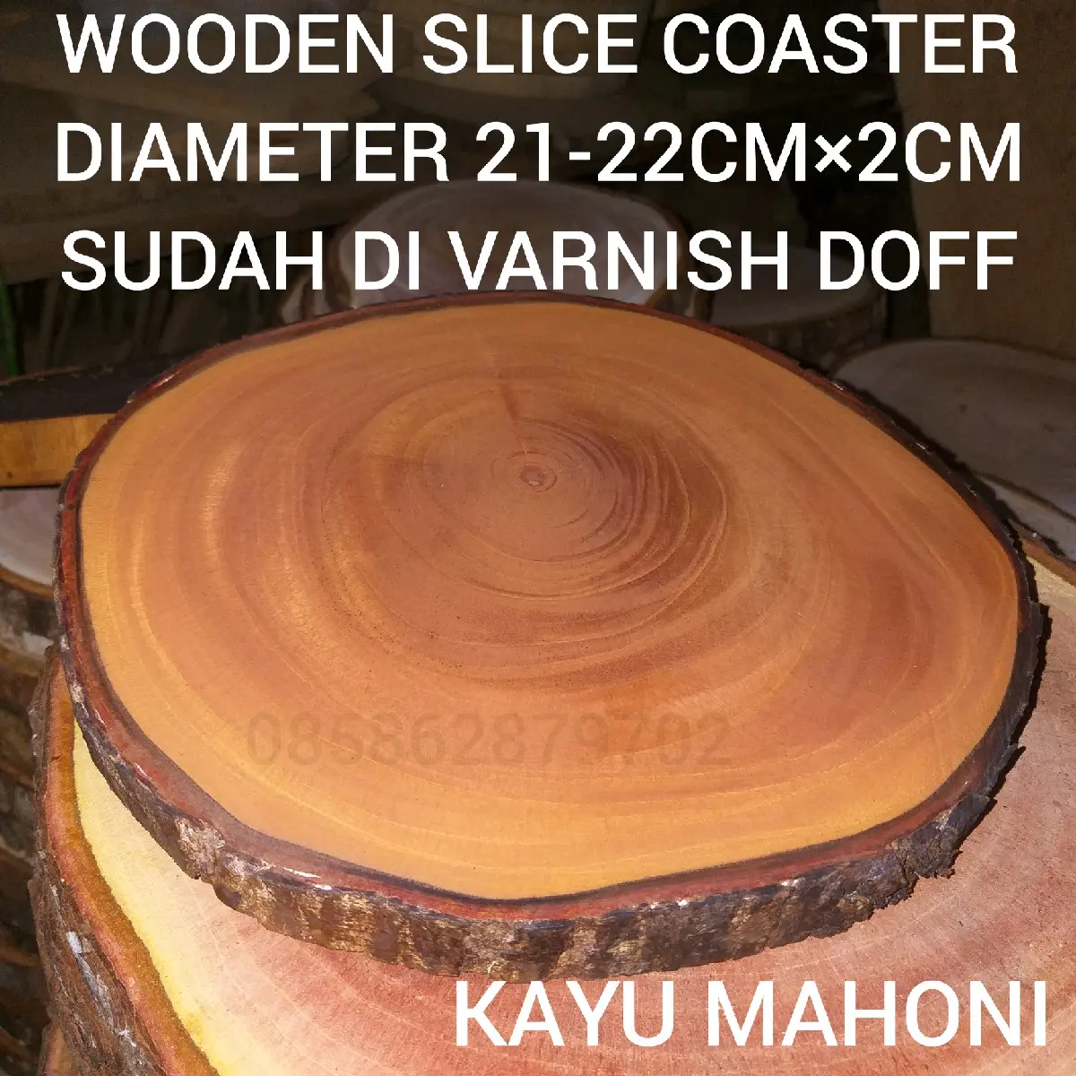 Talenan kayu mahoni/coaster kayu mahoni diameter 21-22×2cm