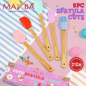 MAYBA Spatula Set 5Pcs Cute Bahan Silikon Tahan Panas FDA Plengkap Peralatan Panci MPASI Bayi 21cm Premium
