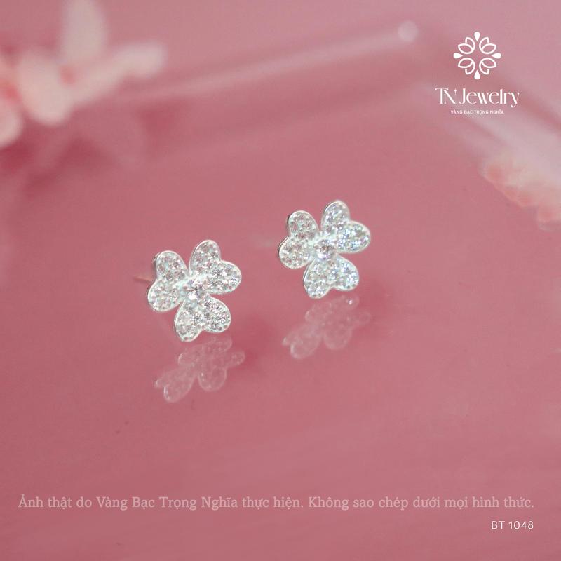 [Hàng Mới] Bông tai nữ bạc cỏ ba lá đính đá cho các bạn nữ đeo hàng ngày, đi chơi, du lịch, dự tiệc - BT 1048