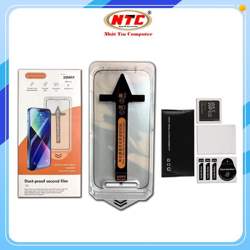 Kính cường lực KHUNG TỰ DÁN cho iPhone Magicbox Black Arrow có tự lấy bụi, có màng lưới bảo vệ loa - Nhất Tín Computer