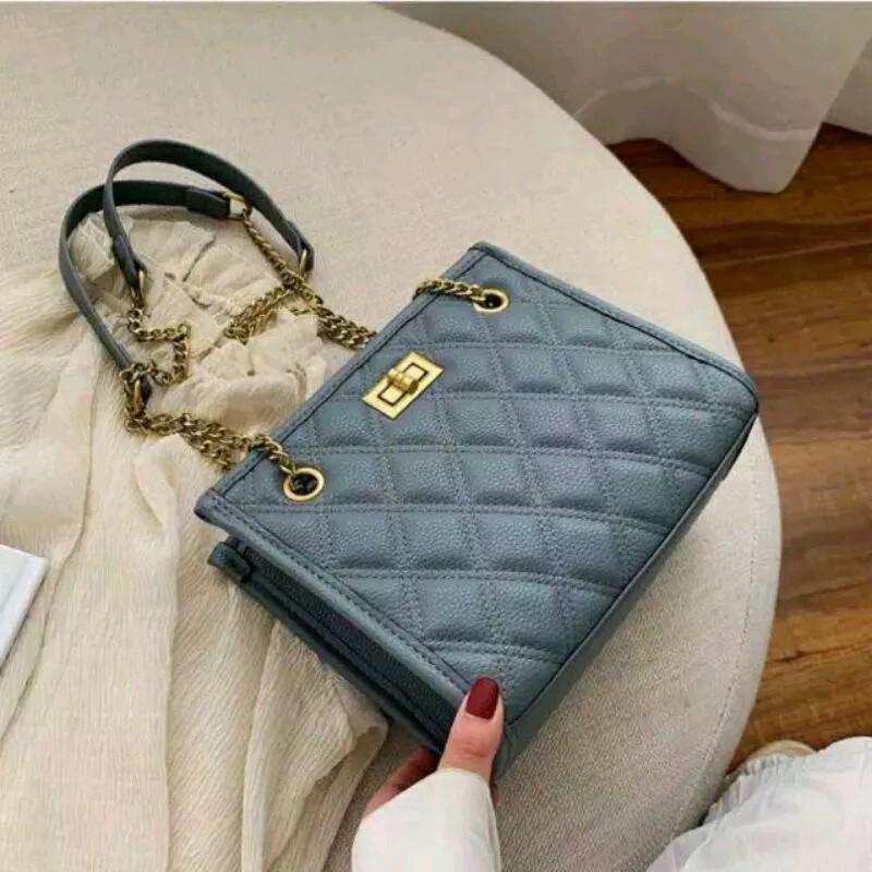 Tas Tote Bag Bahu Selempang Wanita Handbag Rantai Motif Setrip Kotak 4