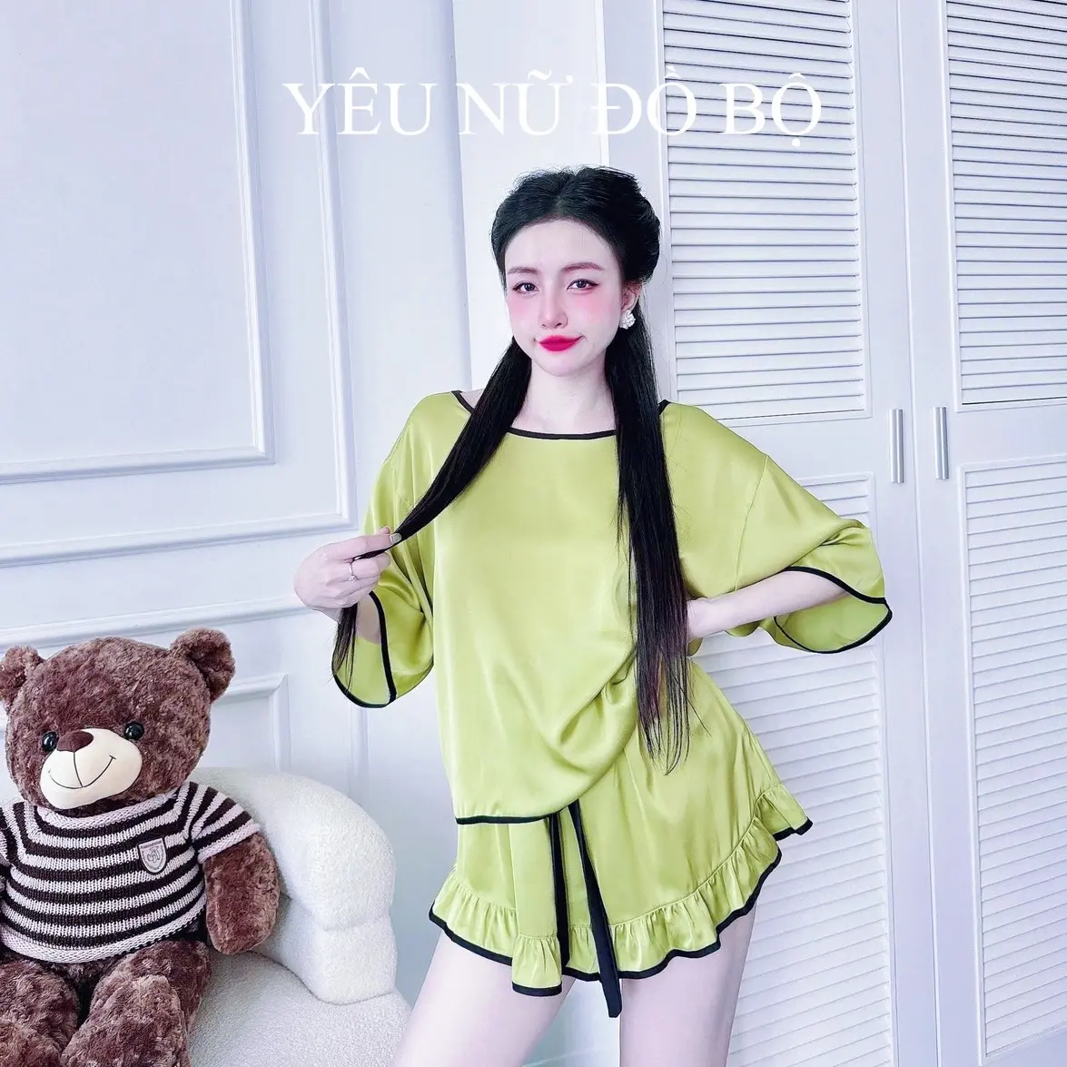 (46-70kg) Bộ đùi lụa Cổ Tròn áo CropTop, chất lụa latin sợi tơ tằm mịn mát, Nữ, BIGSIZE Áo Kem