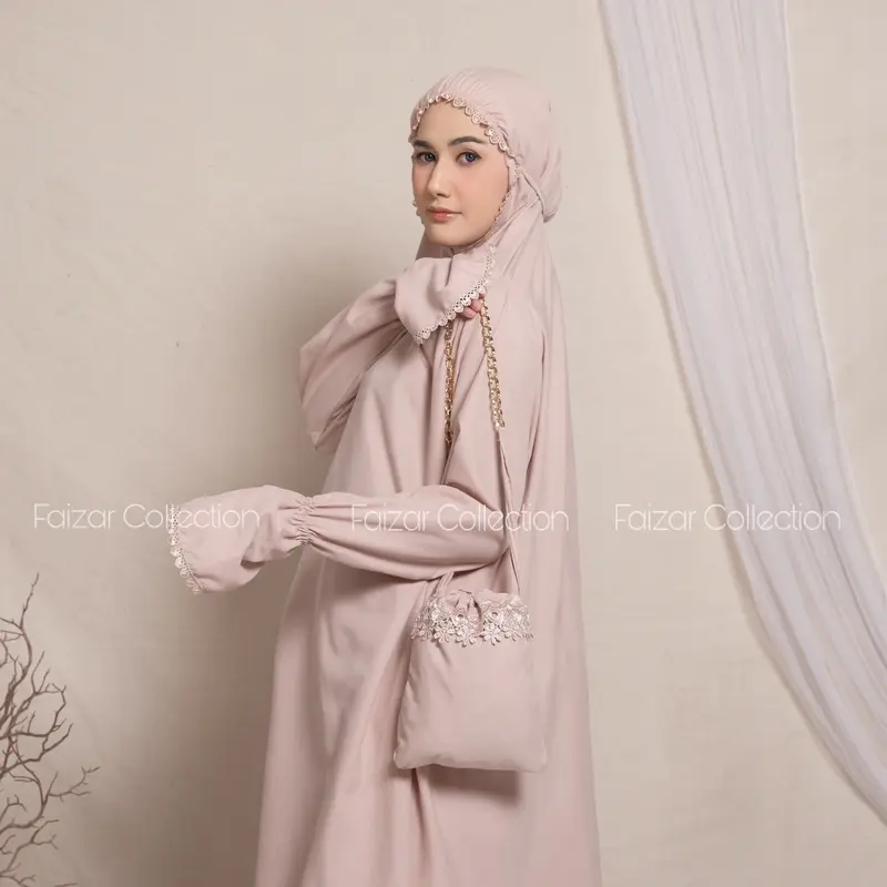 Mukena Dewasa Stelan Berlengan Umroh Dan Haji Katun Premium Haji Muslim Putih 4