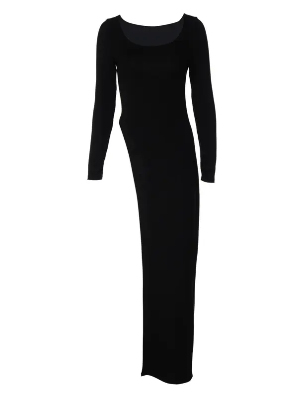 Women's Solid Asymmetrical Hem Scoop Neck Tee, Y2K Fashion Long Sleeve Longline Top for Party Club Holiday, Women Clothing for Fall & Winter 5