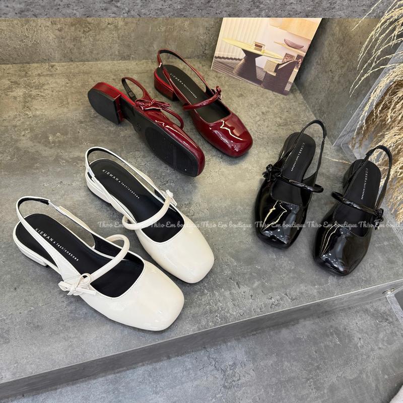Giày sục hậu nữ hở gót 2-3p mũi vuông phối nơ tiểu thư da mềm êm chân mã SH3V full box