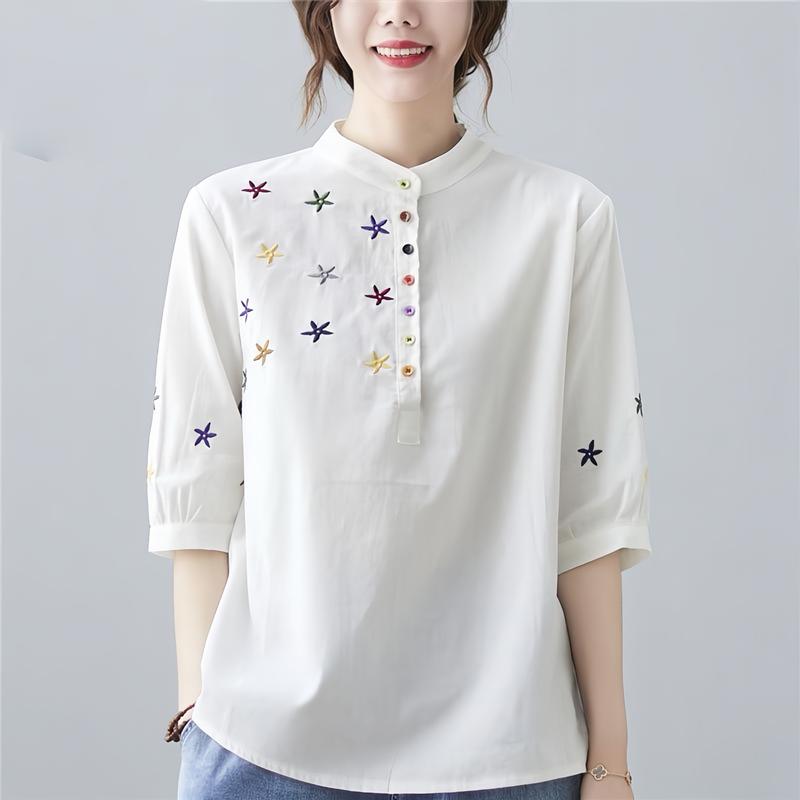 Áo Sơ Mi Nữ Tay Lỡ Cổ Trụ Chất Đũi Xước Nhật Cao Cấp Phong Cách Hàn Quốc Trẻ Trung Top Women