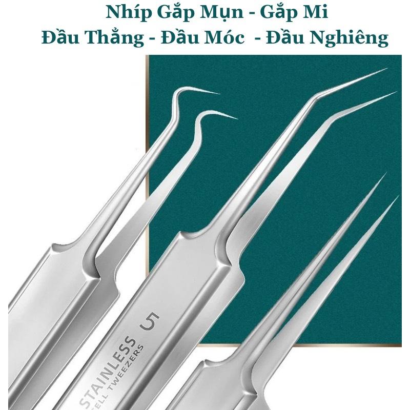 Nhíp Gắp Mụn Đầu Đen (Nhíp Đầu móc, Đầu Nghiêng, Đầu Thẳng) cây nặn mụn gạo