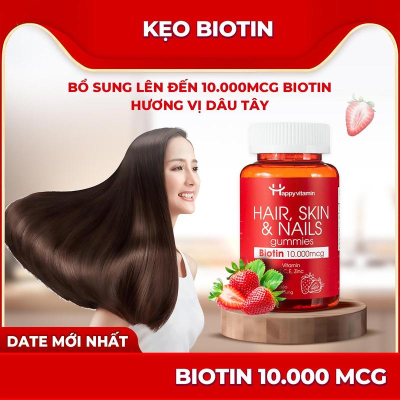 Kẹo dẻo Biotin 10.000MCG - Happy Vitamin - Hương Dâu