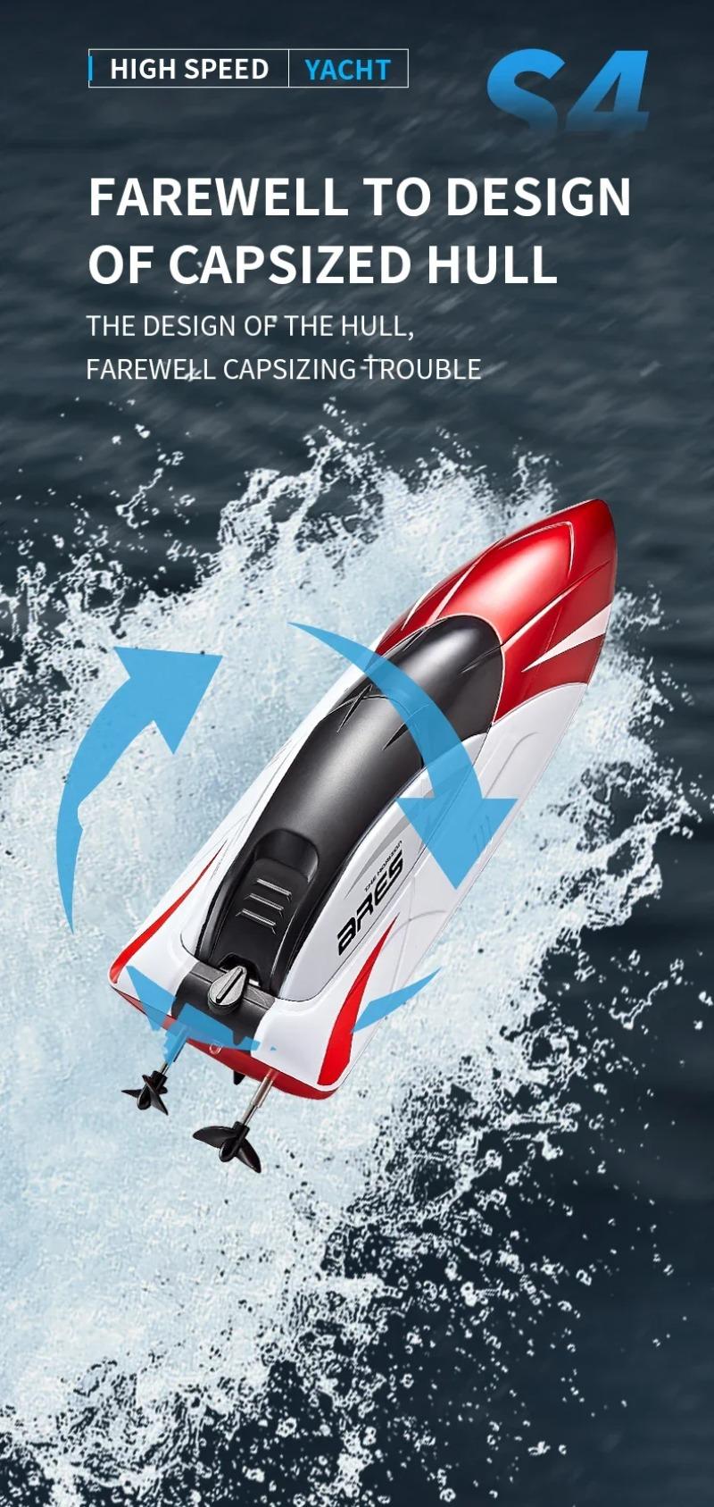Product Introduction of 2.4G Remote Control Boat S4 Water Speed Boat Rechargeable Motor Toy Double Motor Children Boy Ship Model Toy Birthday Gift 12