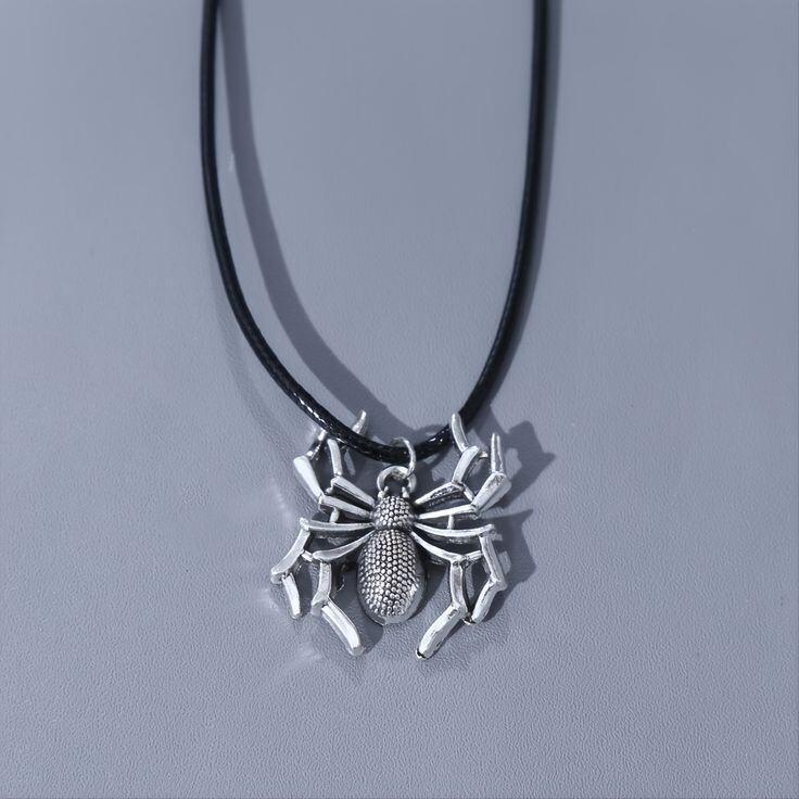 (KL80) KALUNG TALI HITAM LIONTIN LABA LABA KOREAN STYLE ANIMAL NECKLACE-CJR TITANIUM 2