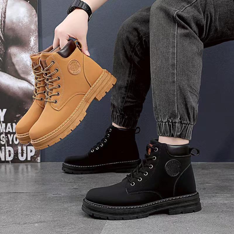 Men's Korean Style Genuine Leather Big Toe Boots PU Versatile Trendy Boots Wear-resistant Non-slip Travel Worry-free 3
