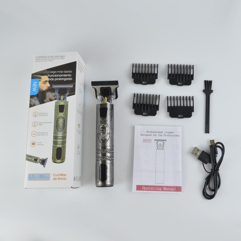 Cordless USB Charging Men Hair Trimmer Kit, 1 Set Electric Hair Clipper & Limited Comb & Charging Cable & Cleaning Brush & Safety Buckle, Professional Clippers for Men 8