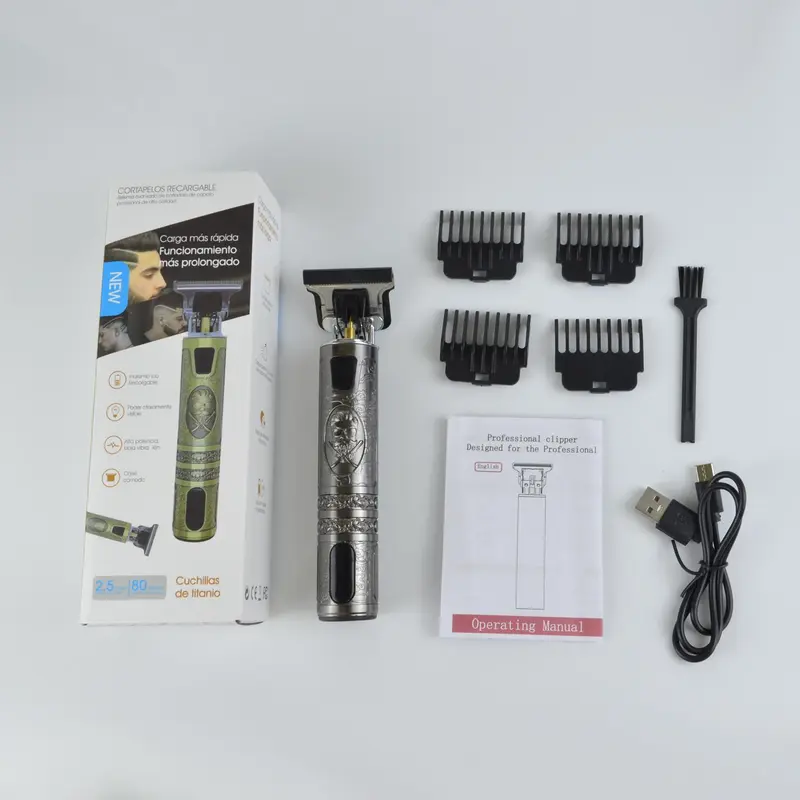 Cordless USB Charging Men Hair Trimmer Kit, 1 Set Electric Hair Clipper & Limited Comb & Charging Cable & Cleaning Brush & Safety Buckle, Professional Clippers for Men 8