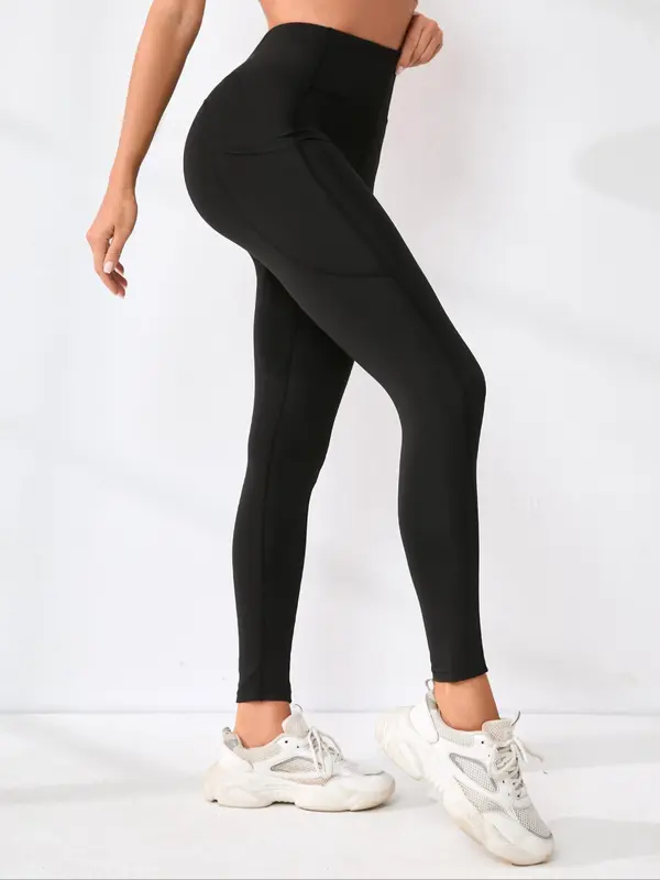Women's 3pcs Solid High Waist Pocket Sports Leggings, Sporty High Stretch Seamless Skinny Pants for Yoga Gym Workout, Ladies Sportswear Bottoms for All Seasons 4