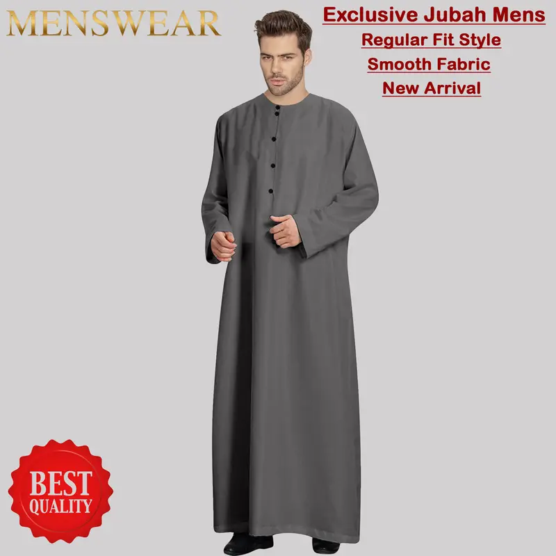 Jubah Men Pria Round Neck Polos Kancing Laki Laki baru design arab 3