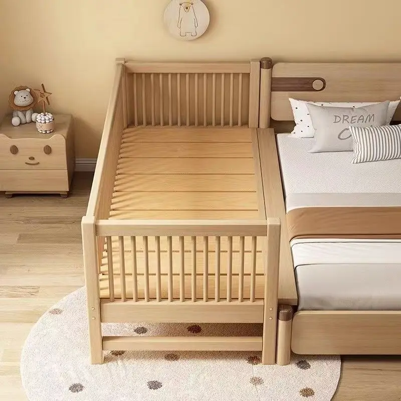 【SG Sellers】Baby Bed Baby Cot Children Bed Toddler Bed Newborn Crib Splicing Big Baby Bed With Guardrail Children Solid Wood Children's bed Solid Wood Bed Bedframe Wooden Bed