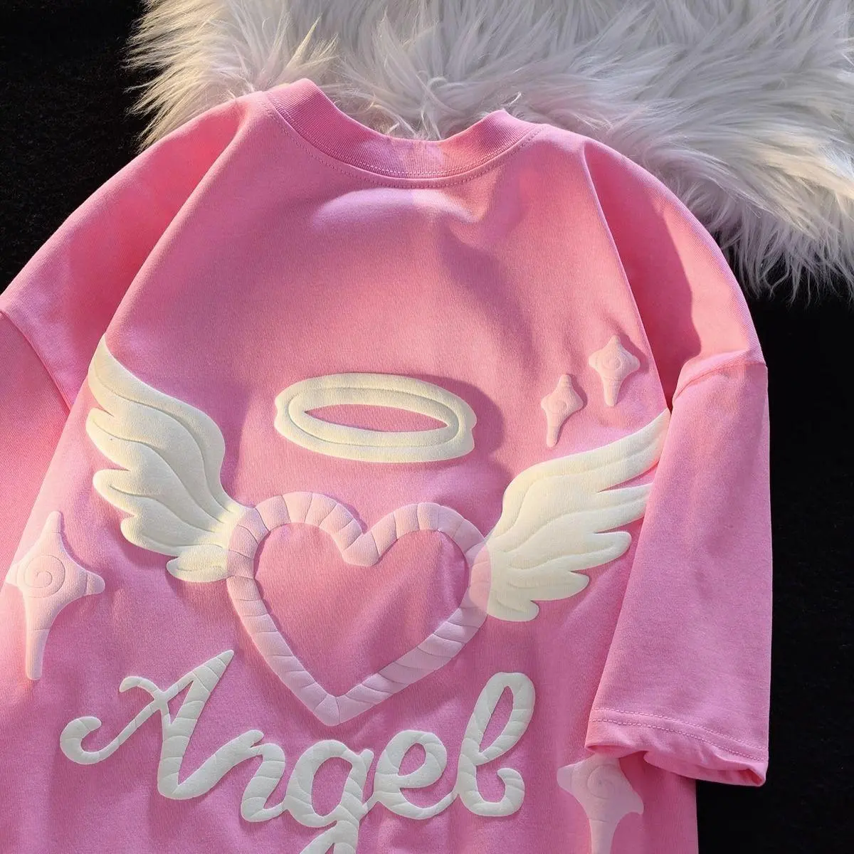 Áo thun ANGEL in nổi tay lỡ unisex nam nữ phông form rộng teen cổ tròn freesize cotton giá rẻ basic dễ thương đơn giản ngầu