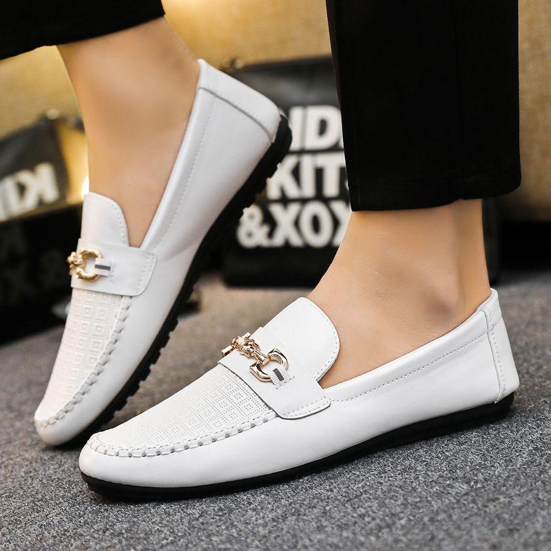 Giày Da Thường Ngày Cho Nam, Hàng Mới Về Mùa Thu, Đế Mềm, Gommino, Giày Lười Lái Xe, Giày Trắng Hoa Shoes 4