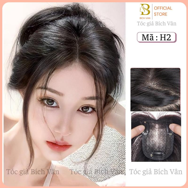 Phủ hói tóc thật thiên nga đen Bích Vân, tóc giả phủ hói che bạc mô phỏng da đầu thật lưới HD 7*9cm