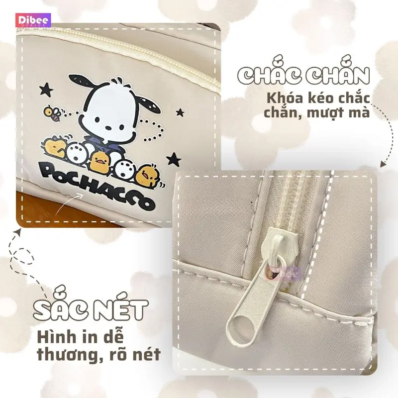 Túi đựng bút DiBee hình cún dễ thương, túi vải canvas nhiều ngăn, sức chứa lớn, cho học sinh, nhân viên văn phòng TB156 3