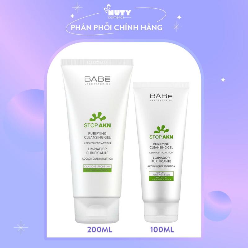 Sữa rửa mặt BABE Laboratorios Stop Akn Purifying Cleansing Gel Cho Da Dầu Mụn 100ml/200ml Skincare Gel Rửa Mặt