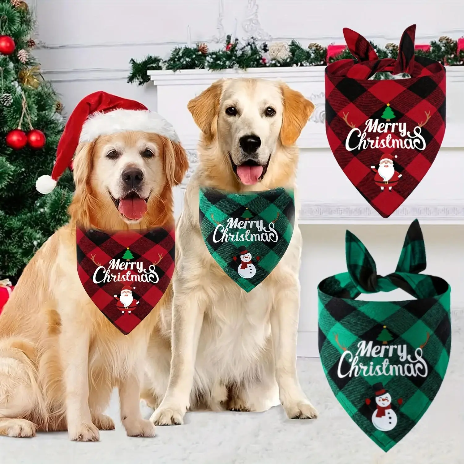 Christmas Pet Bandana, 2 Counts/set Snowman & Santa Claus Pattern Pet Triangle Scarf, Pet Neck Accessories for Small, Medium and Large Dogs