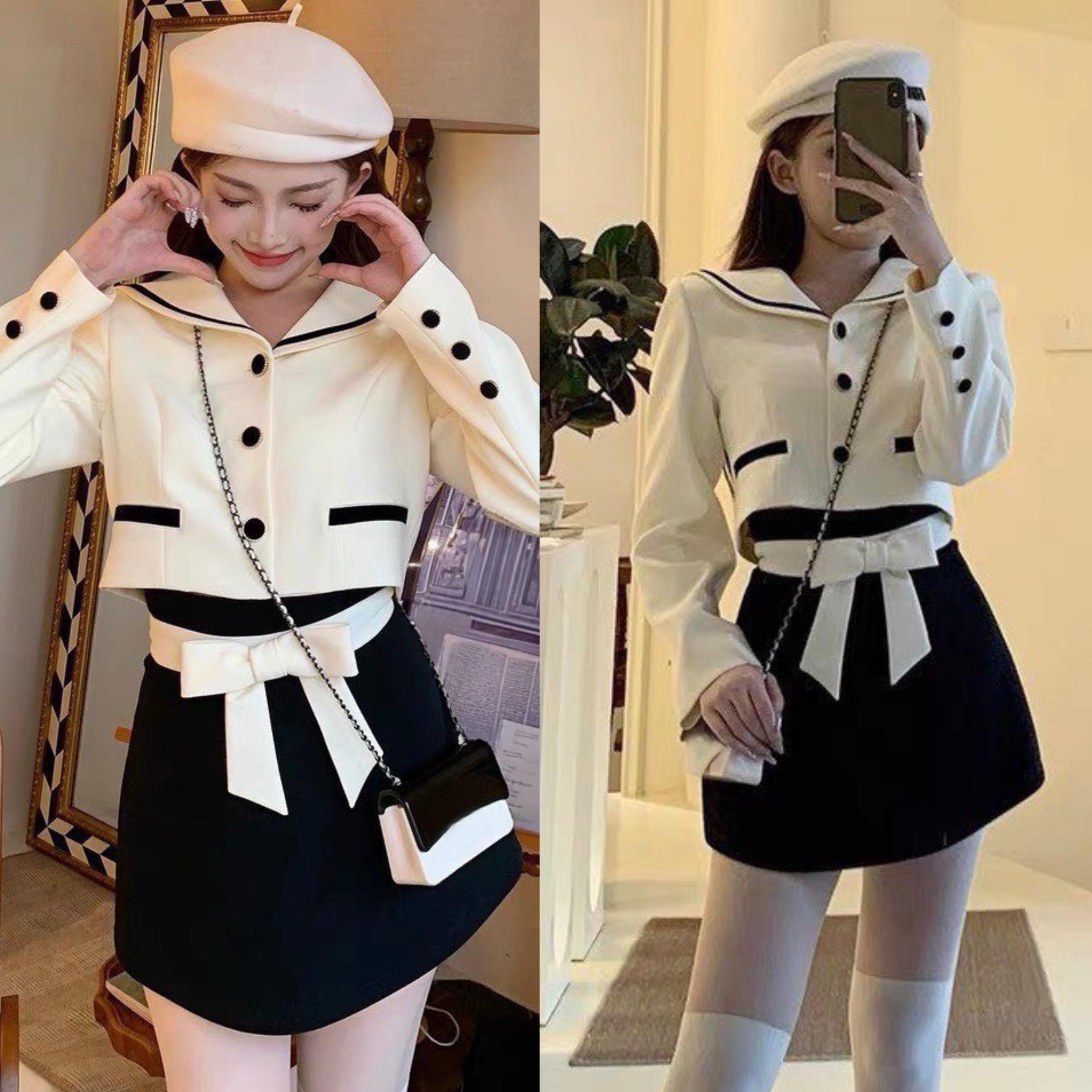 Set Váy Áo Tay Dài, Áo Vải LNin Chân Váy Vải Fo Dễ Thương Bigsize 50 - 100Kg Nữ Women - A.1298