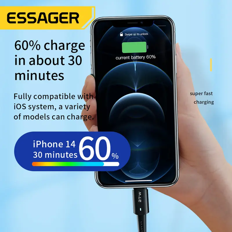 Essager 27w PD USB c sang Lcáp sạc nhanh cho ip Type c cho dây-vận chuyển nhanh 2